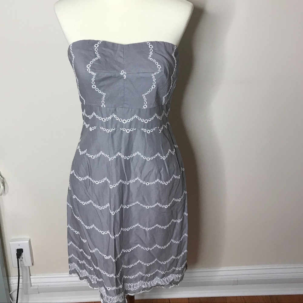 J. Crew Strapless Gray Eyelet Dress